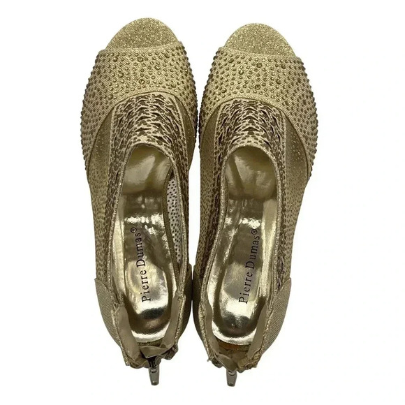 Pierre Dumas Womens 9M Gold Peep Toe Anklet Booties Rhinestones Zipper Closure - Picture 7 of 16